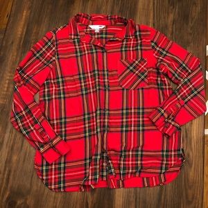 Old Navy red plaid button-down shirt XL